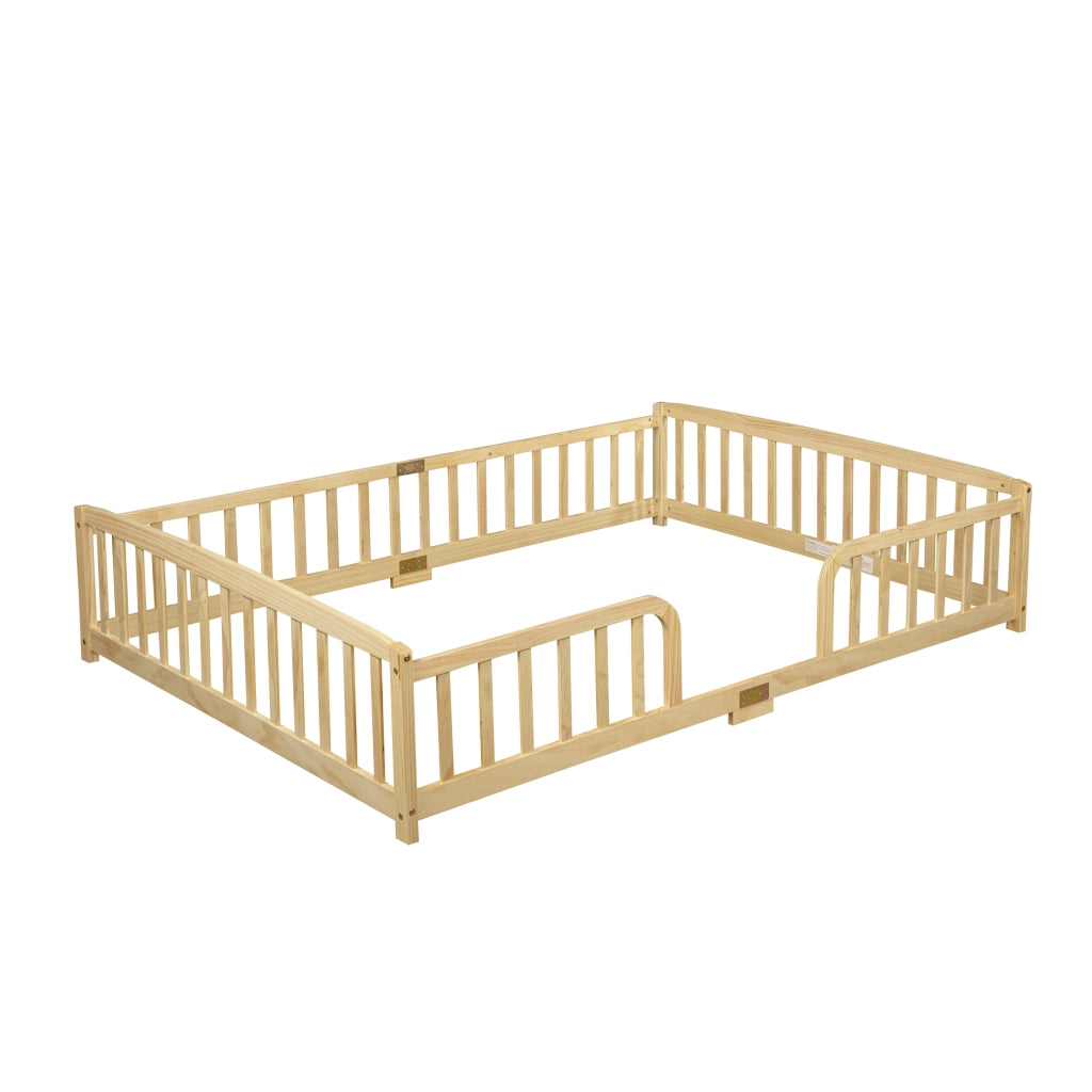 Lettino per bambini 140 x 200 cm, con spondine di sicurezza, senza piastra di base, colore del legno grezzo