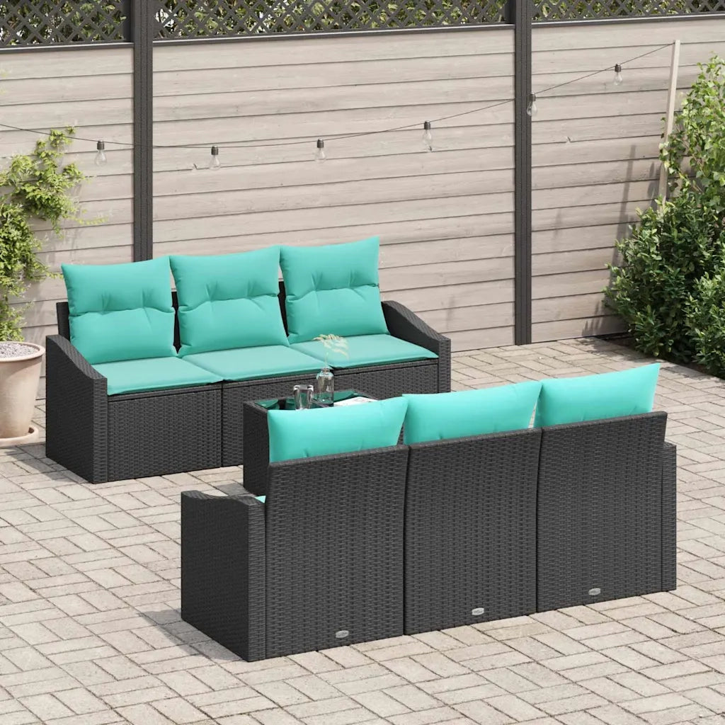 Set di divani con cuscino 7 pcs Nero e Turchese polyrattan 3346616