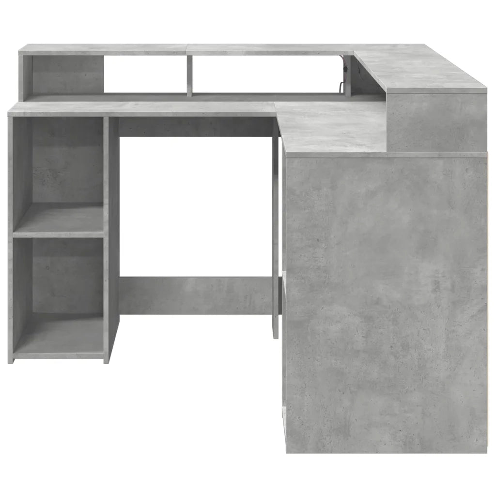 Scrivania | Tavolo da Ufficio con Luci LED Grigio Cemento 130x130x91 cm Multistrato
