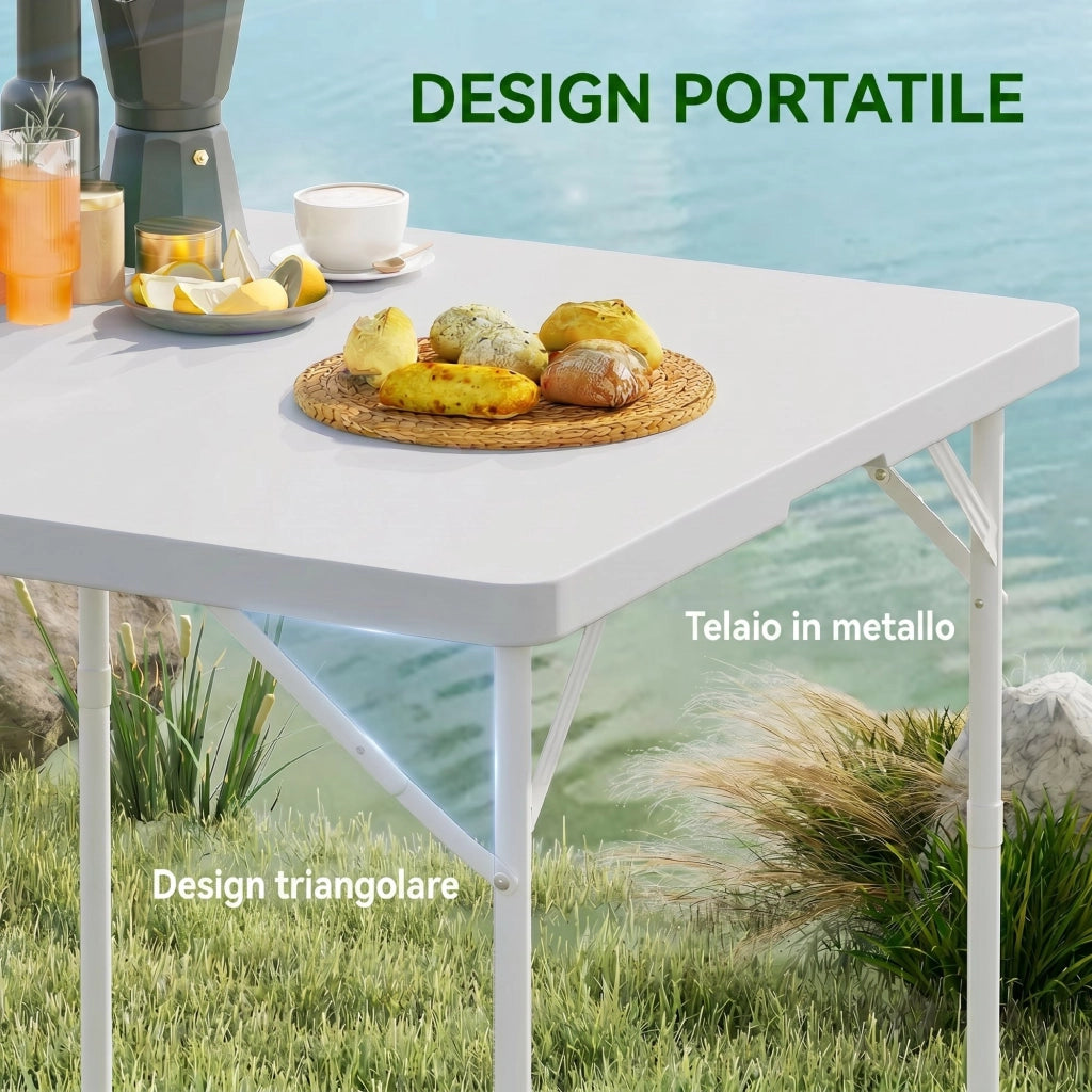Tavolo da Campeggio Pieghevole ¨C Xylo ¨C Regolabile 2 Altezze HDPE Metallo 86x86x74cm Grigio Scuro