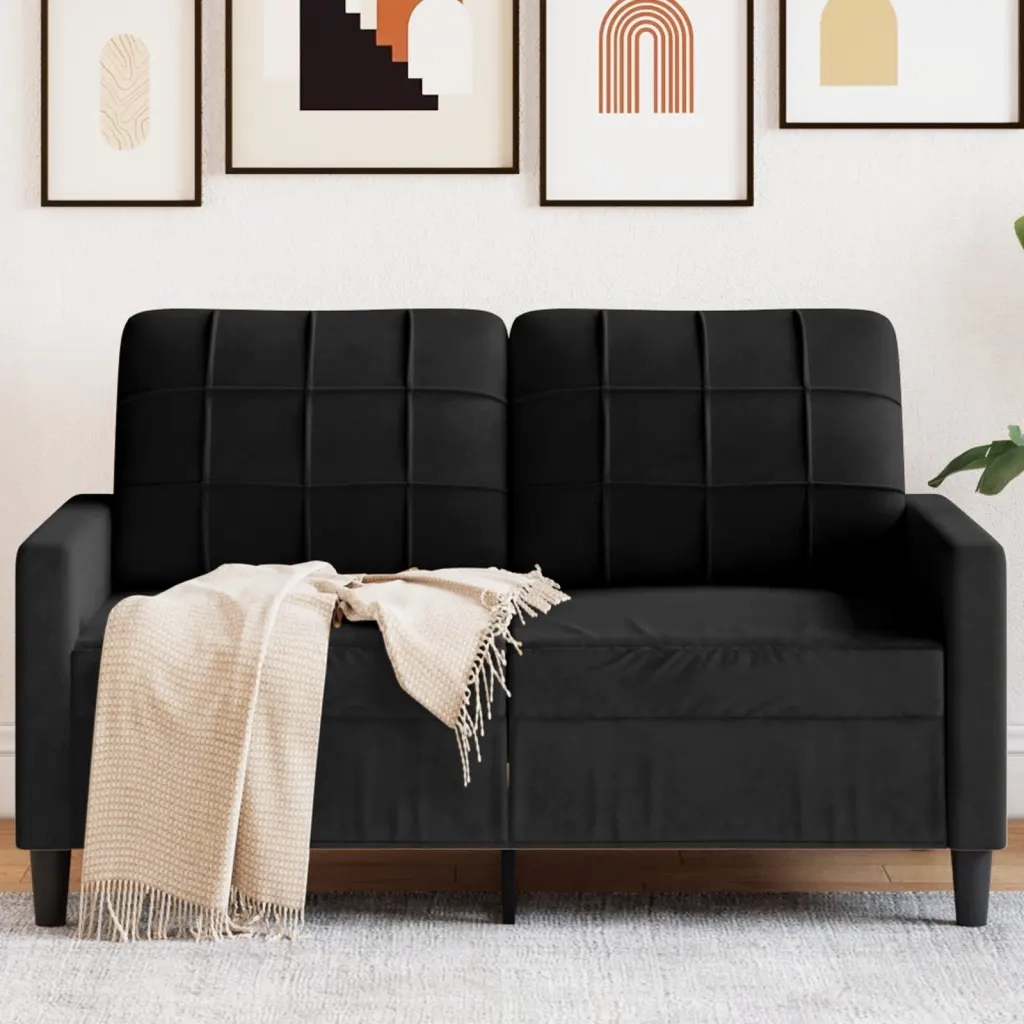 Divano a 2 Posti-Sofa 2 Posti Nero 120 cm in Velluto 802801