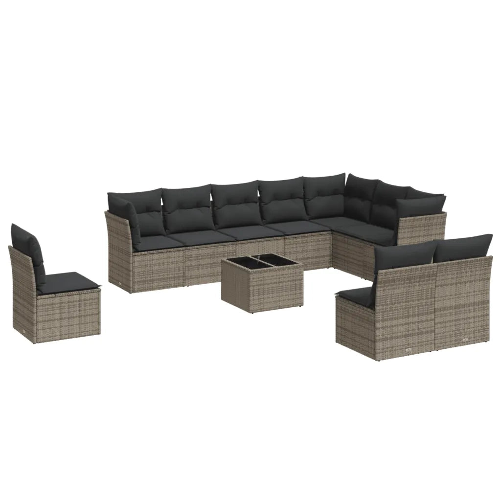 Set Divani da Giardino 11 pz con Cuscini in Polyrattan Grigio