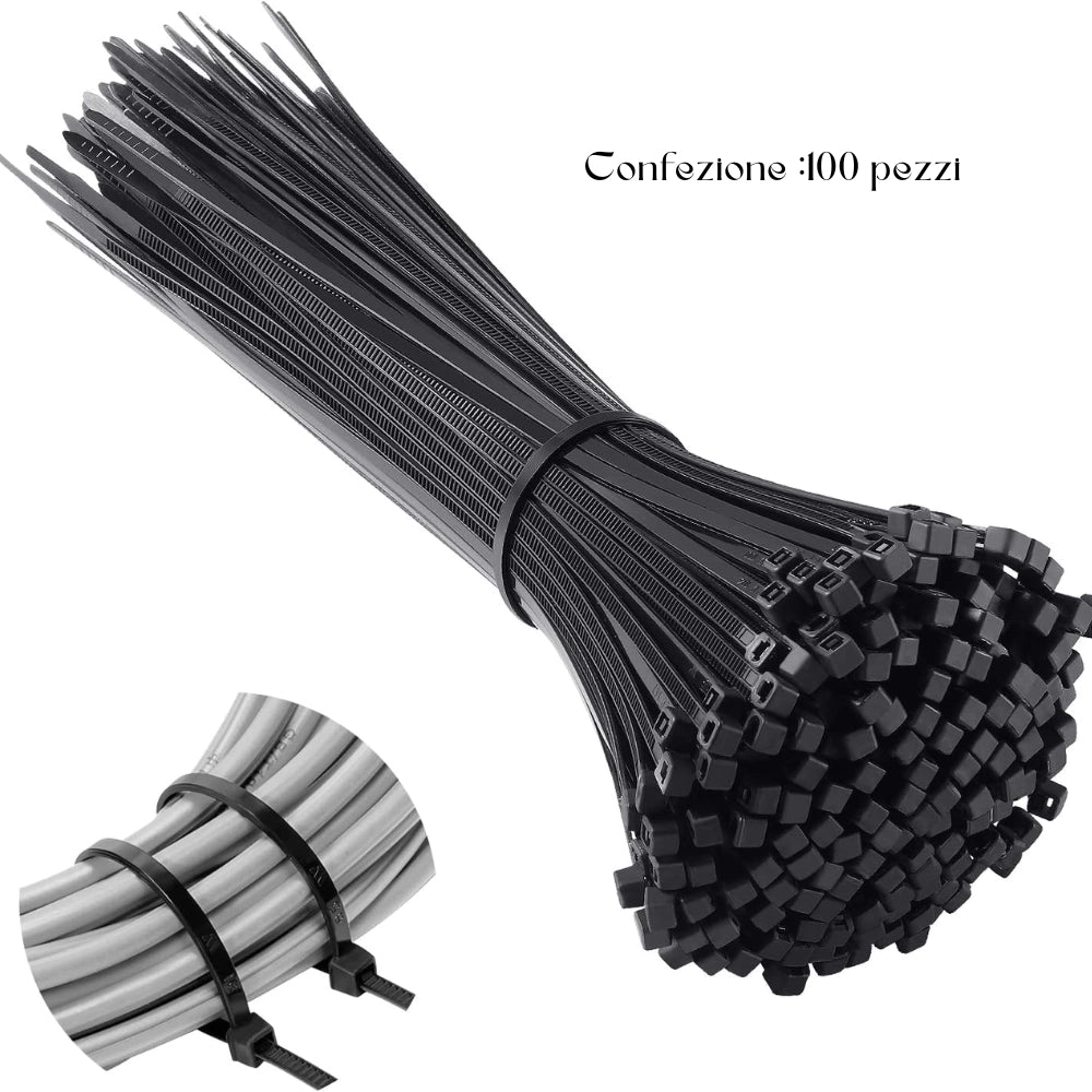 Raytech fascette per cablaggio in nylon autoestinguente confezione da 100 pezzi *** colore nero, dimensioni 3,6 x 290...
