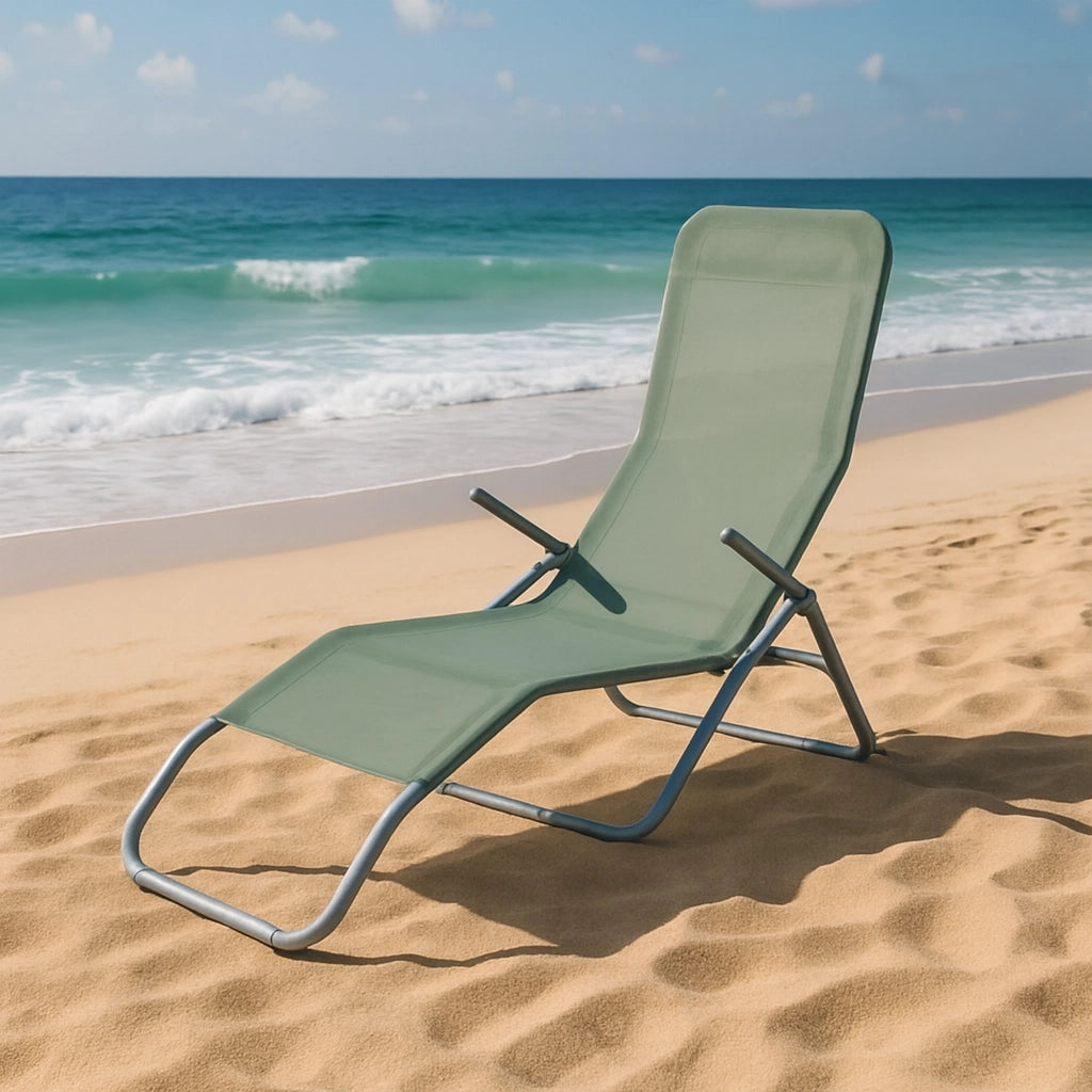 Sedia sdraio chaise longue Riviera Struttura in acciaio e textilene verde 140x60x96 cm
