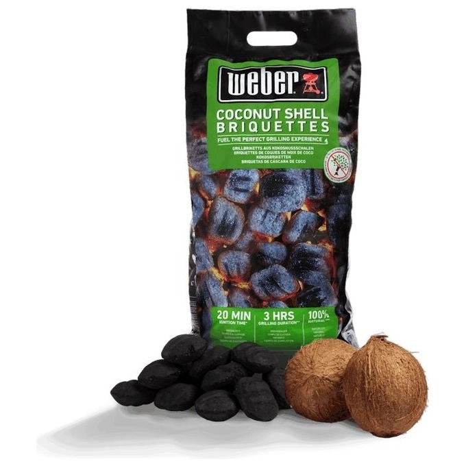 Weber 18402 Bricchette Carbone Guscio di Cocco 8 Kg Combustibile Naturale per Barbecue colore Nero
