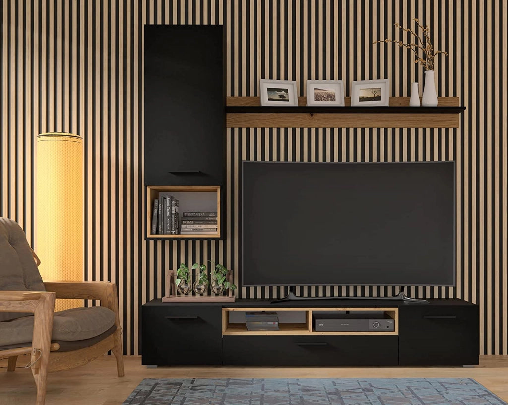 MOBILE SCAFFALE LIBRERIA SOSPESO SOGGIORNO ANETTE 151x20x20cm NERO OPACO ROVERE