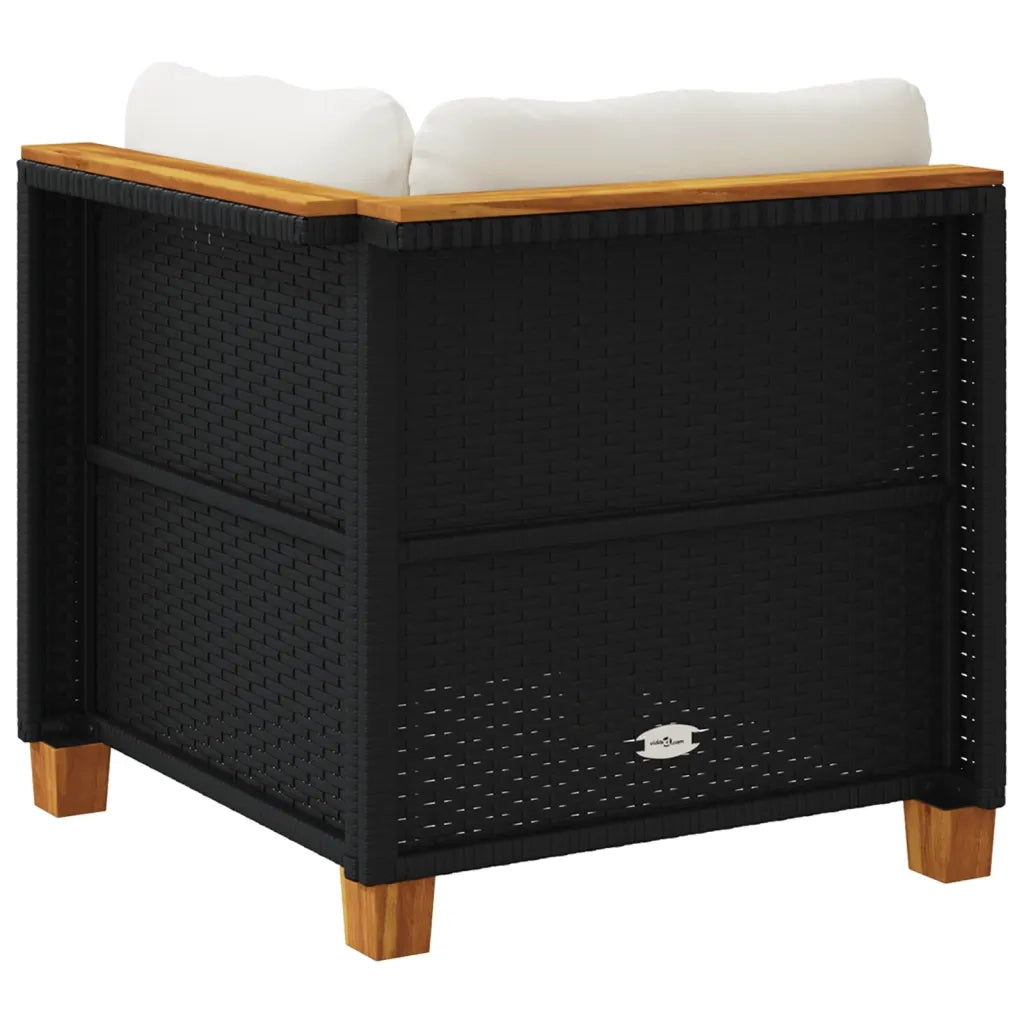 Divano Angolare da Giardino con Cuscini-Sofa da Giardino-Divanetto da esterno Nero in Polyrattan 312474