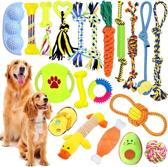 Set di Giocattoli per Cani in Cotone Naturale da 20 Pezzi per Cuccioli e Cani di Taglia Piccola e Media