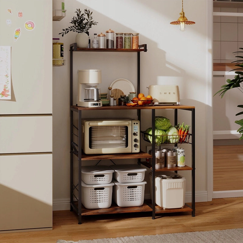 Porta microonde da cucina, 5 ripiani, marrone scuro, stile rustico