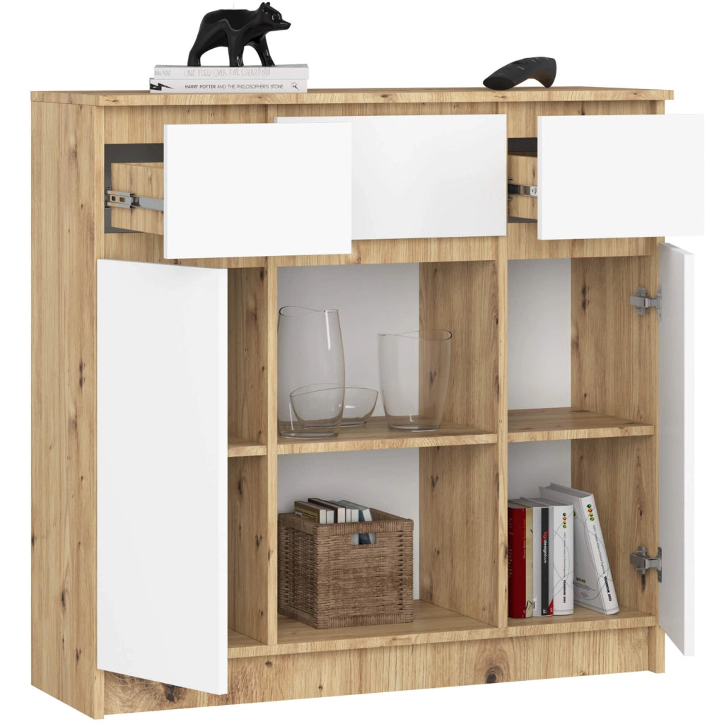 Cassettiera AKORD K100 Quercia Artigiana 101 cm 2 ante 3 cassetti inserto frontale Bianco 101x35x98 cm
