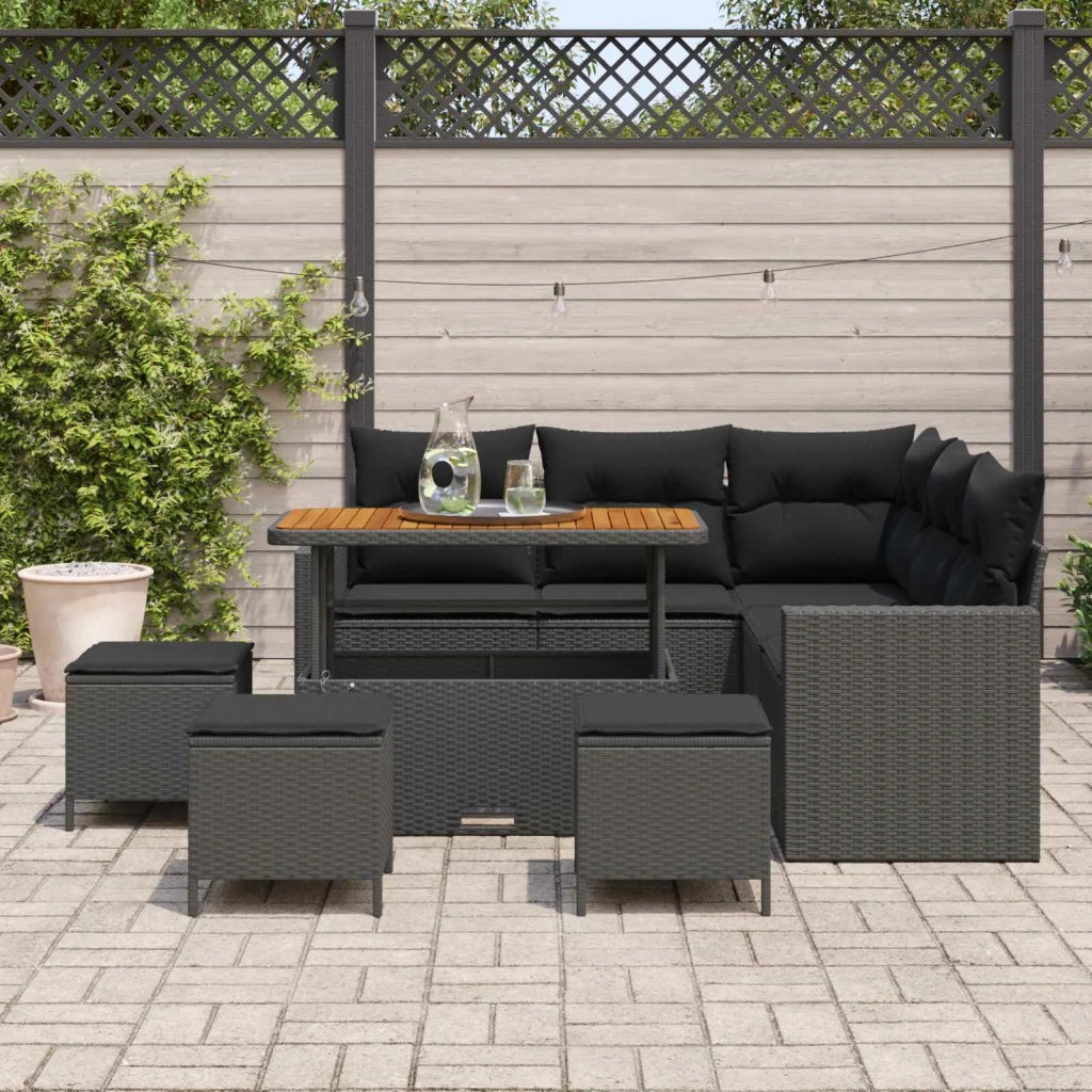 Set Divano da Giardino con cuscino 10 pcs Nero polyrattan 3363569