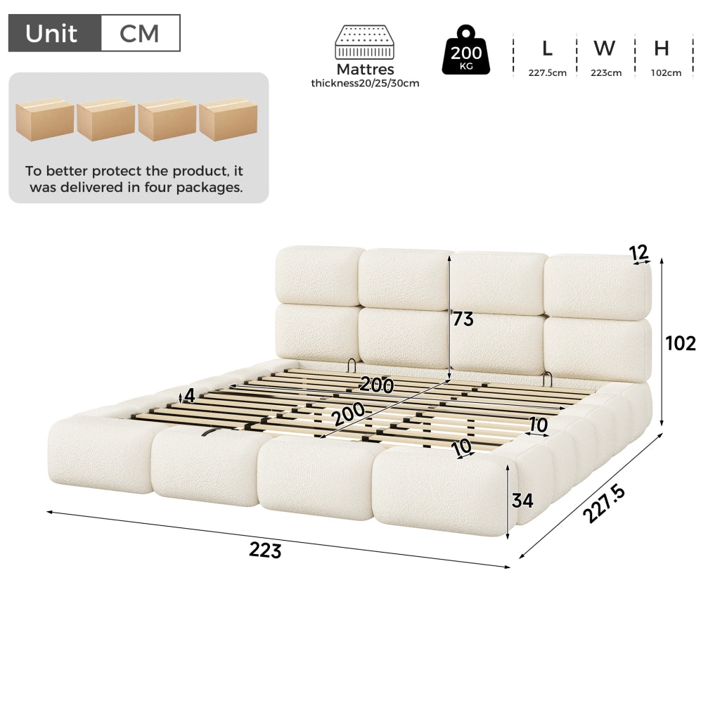 letto imbottito bouclé bianco 200 x 200 cm