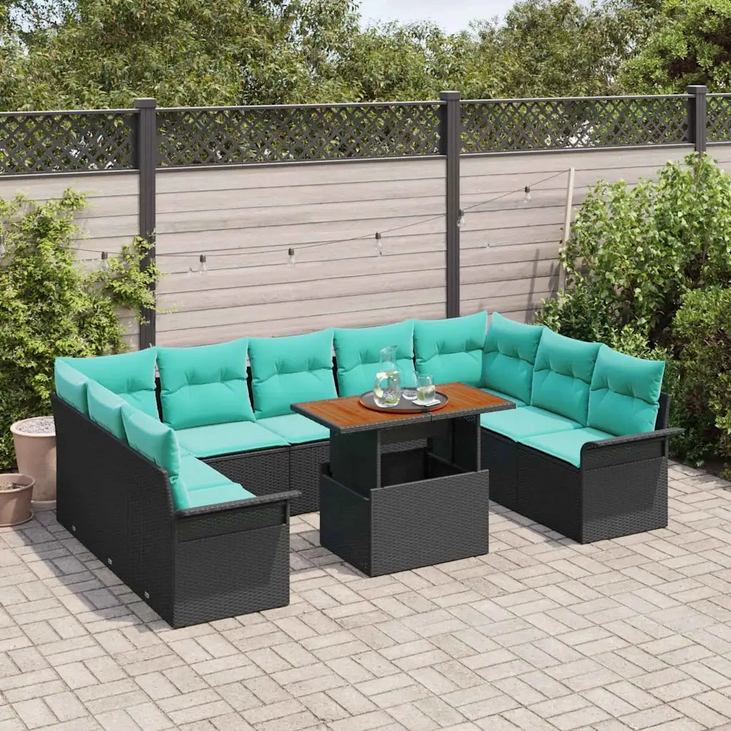 Set Divano da Giardino con cuscino 10 pcs Nero e blu 3349381