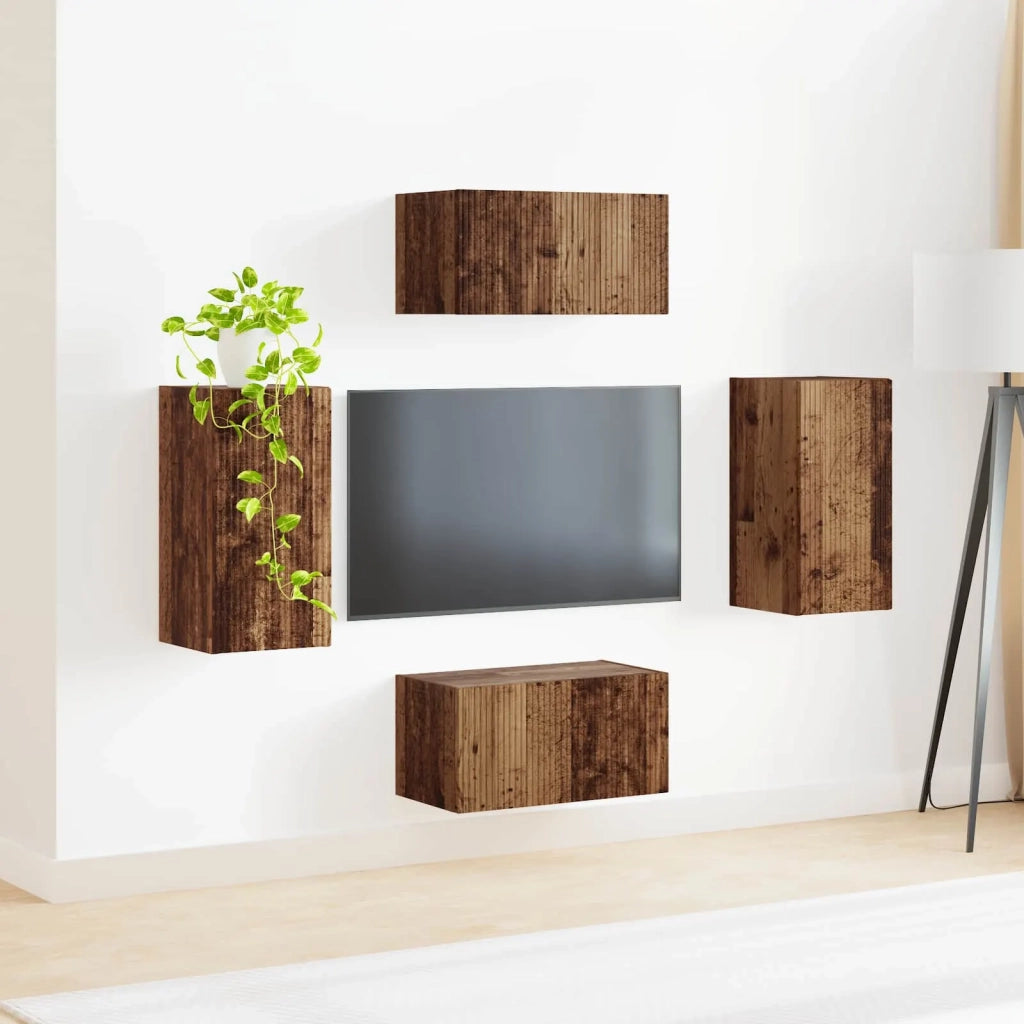 Set mobile TV 4 pz-Credenza per TV Legno vecchio Legno multistrato 191012