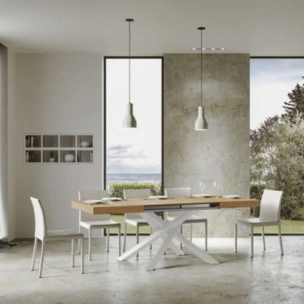 Tavolo allungabile 120/380x90 cm Volantis colore quercia natura gambe bianche