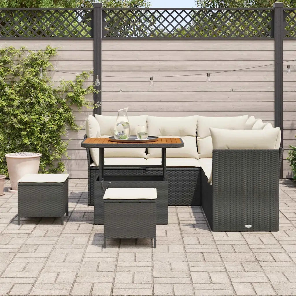 Set Divano da Giardino 8 pcs Nero polyrattan
