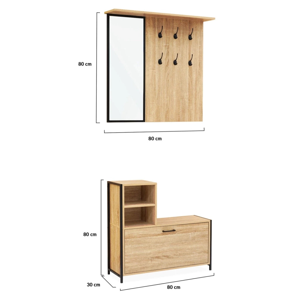 IDMarket - Guardaroba d'ingresso di DETROIT con specchio e scarpiera di design industriale