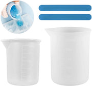 Set di misurazione a doppio strato 250 ml/100 ml - Bicchiere in silicone - Spazzole per mescolare - Piegatura - Resina epossidica - Facile da pulire - Bicchieri di precisione