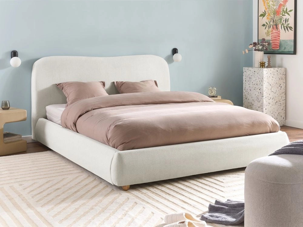 Letto con contenitore in poliestere bianco sporco 160 x 200 cm, design minimalista e moderno