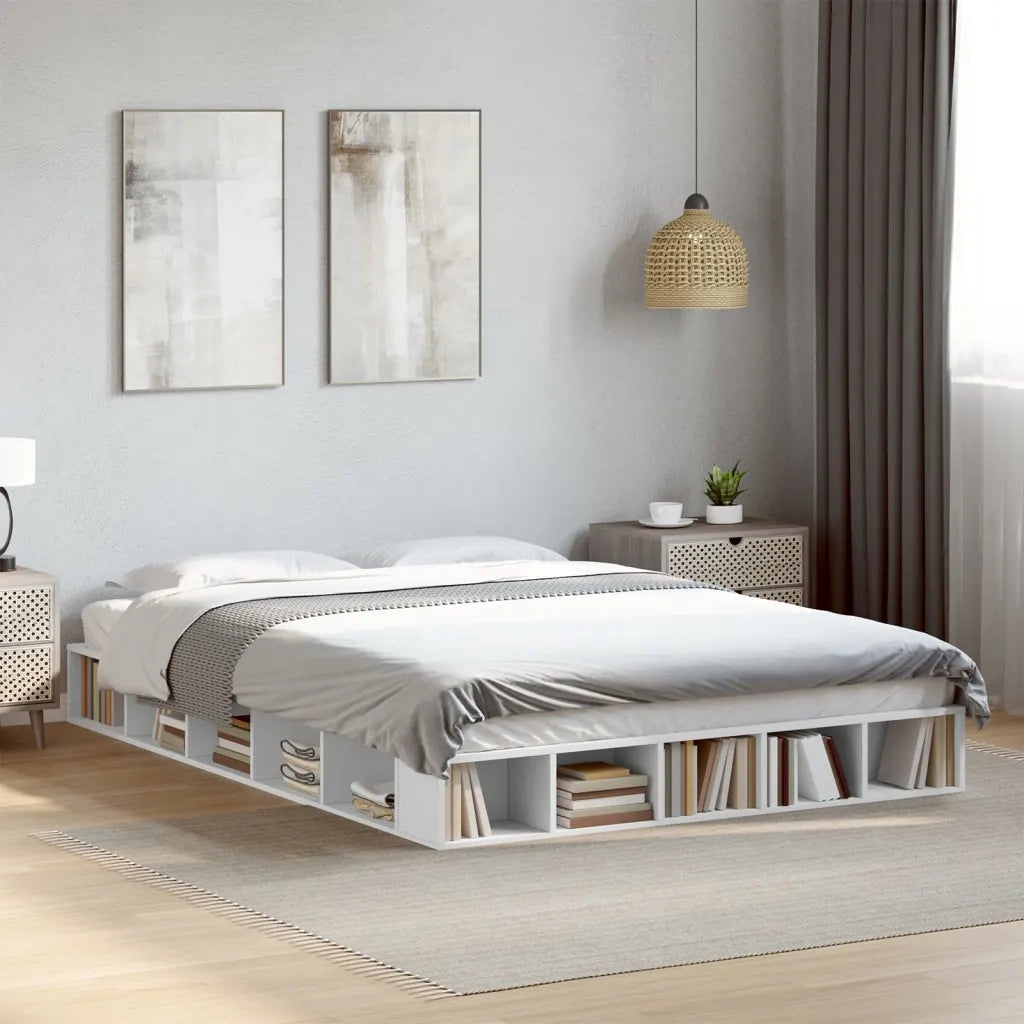 Letto matrimoniale | Letto per adulti | Giroletto Bianco 160x200 cm in Legno Multistrato