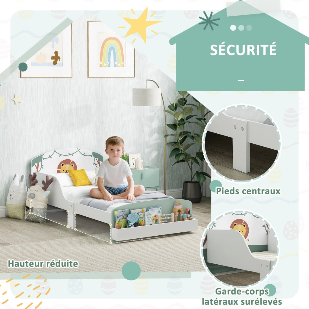 Letto singolo con contenitore ¨C Xylo ¨C 70x140 cm verde con barriera sicurezza