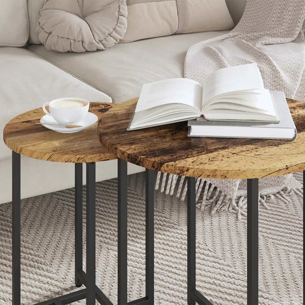 Set tavolini 2 pz | Tavolo laterale Legno Antico e Nero