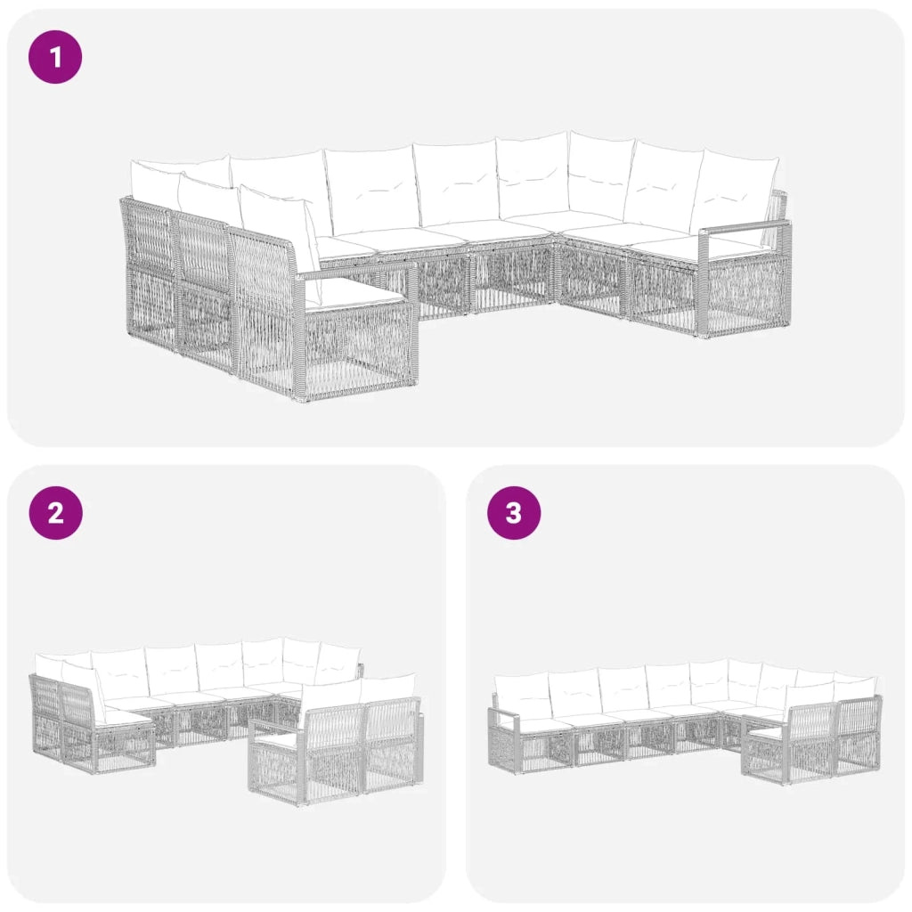 Set Divano da Giardino 9 pz Nero polyrattan 3435814
