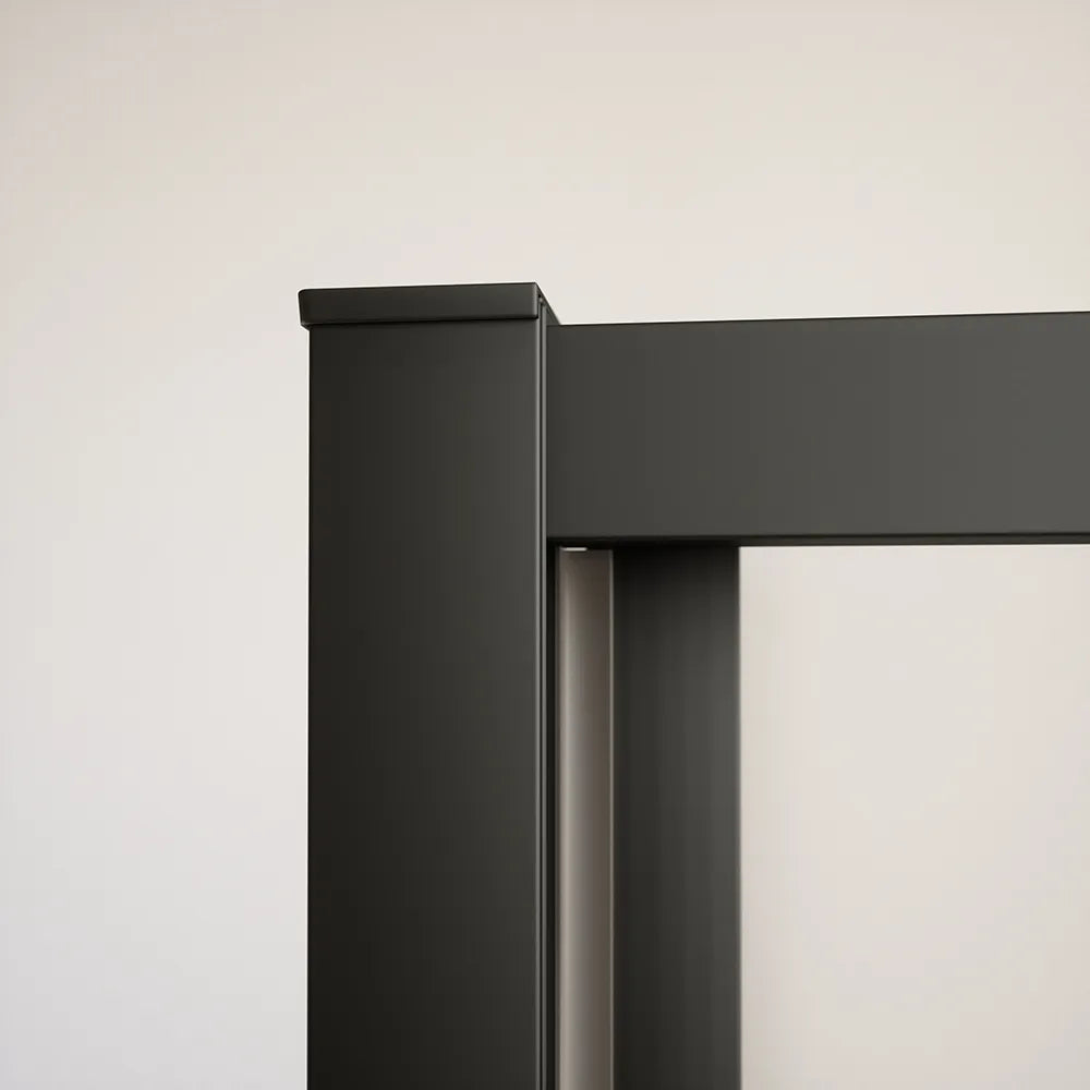 Box doccia tre lati 80x80x80cm con porta a libro profili nero opaco e vetro 6mm trasparente h190 | Portofino