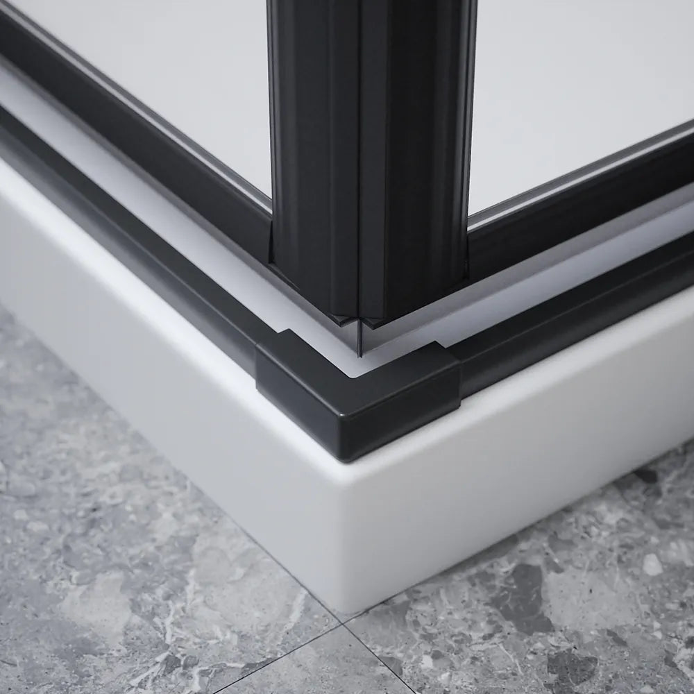 Box doccia 110x90cm doppio battente con cerniere profili nero opaco e vetro da 8mm trasparente h195 | Fiji
