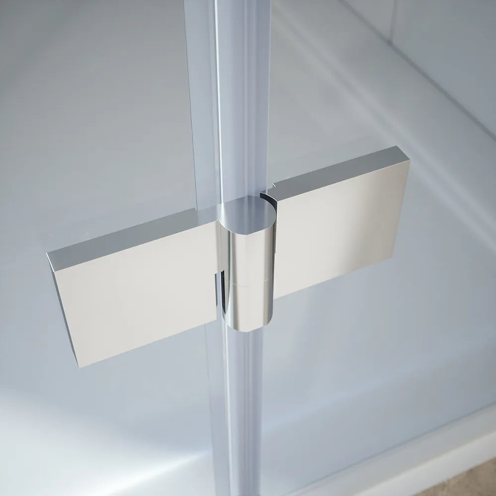 Box doccia 80x80 cm con apertura a battente lato destro con cerniere e parete fissa, profili cromati e vetro 8mm trasparente h195 | Fiji 