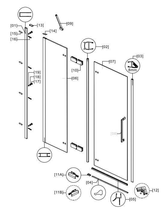 Box Doccia H200 Anta Battente 8mm Trasparente Anticalcare - 69,5x90 - Ingresso 50cm