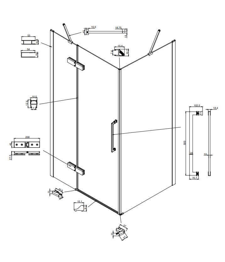 Box Doccia H200 Anta Battente 8mm Trasparente Anticalcare - 79,5x130 - Ingresso 60cm