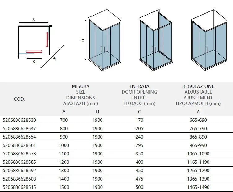 Box Doccia Profili Neri 6mm Anticalcare Cristallo Satinato H190 - 69x139