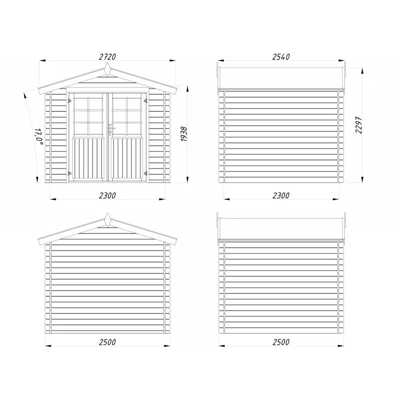 Casetta da giardino in legno impregnato 250x250 cm con pareti 28 mm e porta doppia con vetro, casetta esterna 5 m² - Esterni da Vivere