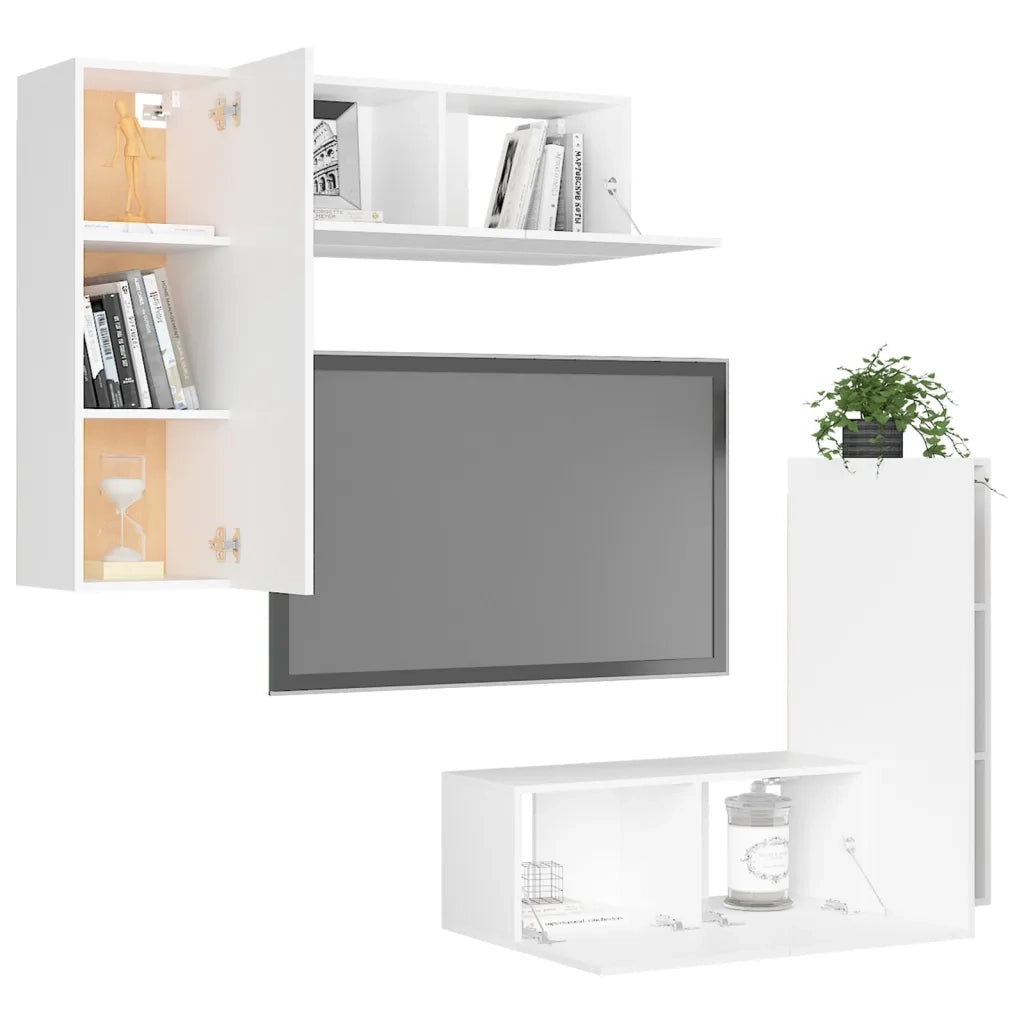 Set Mobili Porta TV 4 pz | Armadietto TV | Mobile Porta TV Bianco in Legno Multistrato
