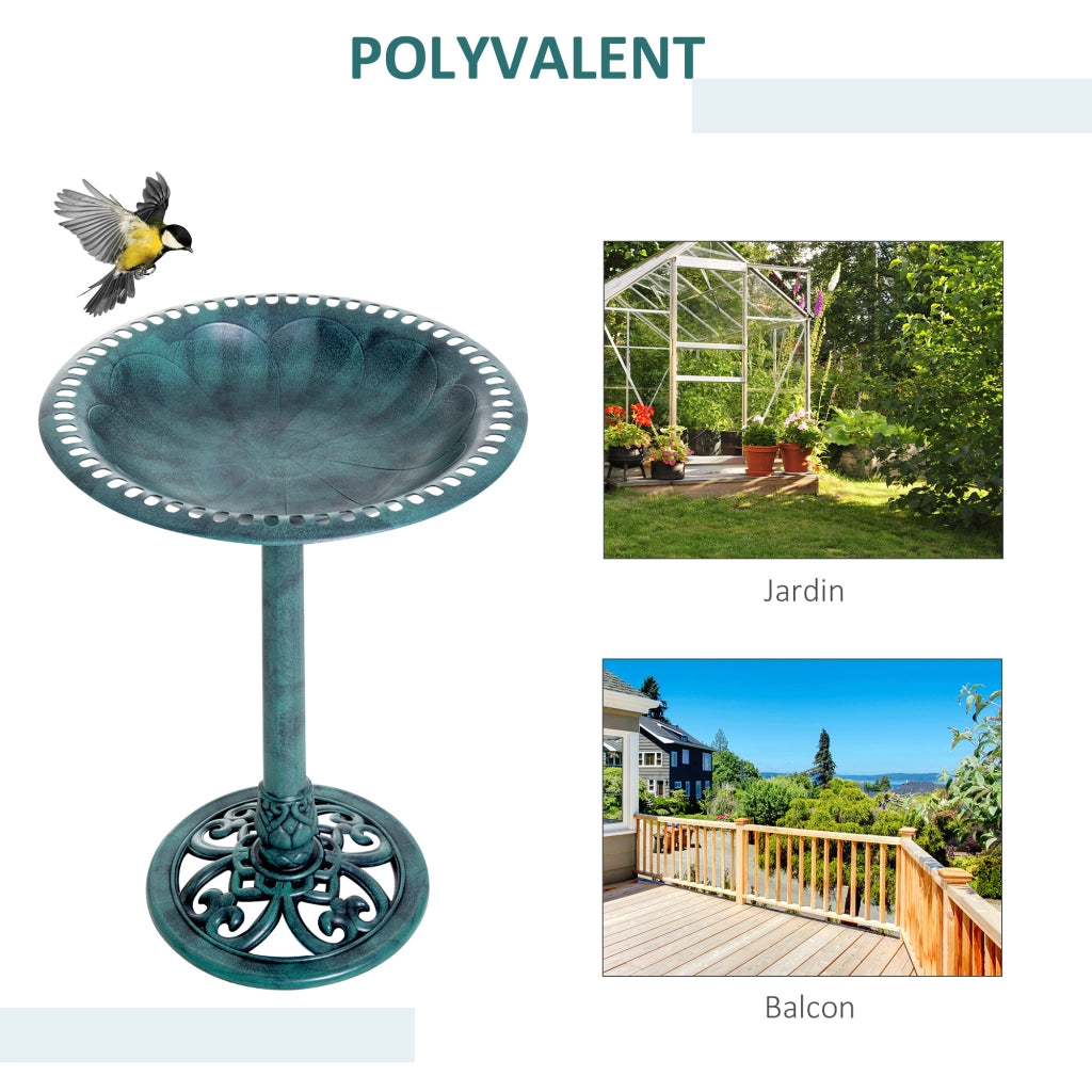 Abbeveratoio per Uccelli da Giardino ¨C Xylo ¨C Metallo Verde Effetto Ruggine ?50cm H69,5cm
