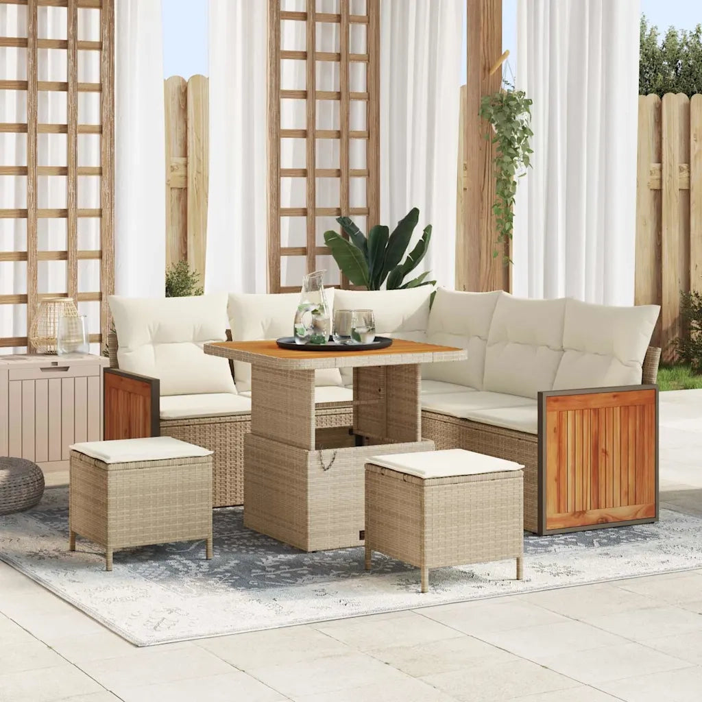 Set Divano da Giardino 9 pcs Beige e Crema polyrattan