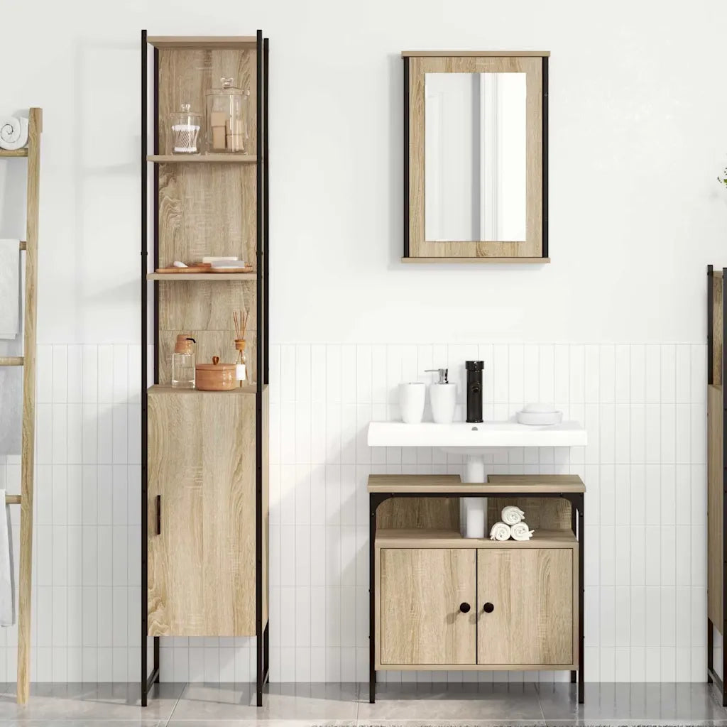 Set di mobili per il bagno con lo scaffale 3 pcs Rovere Sonoma