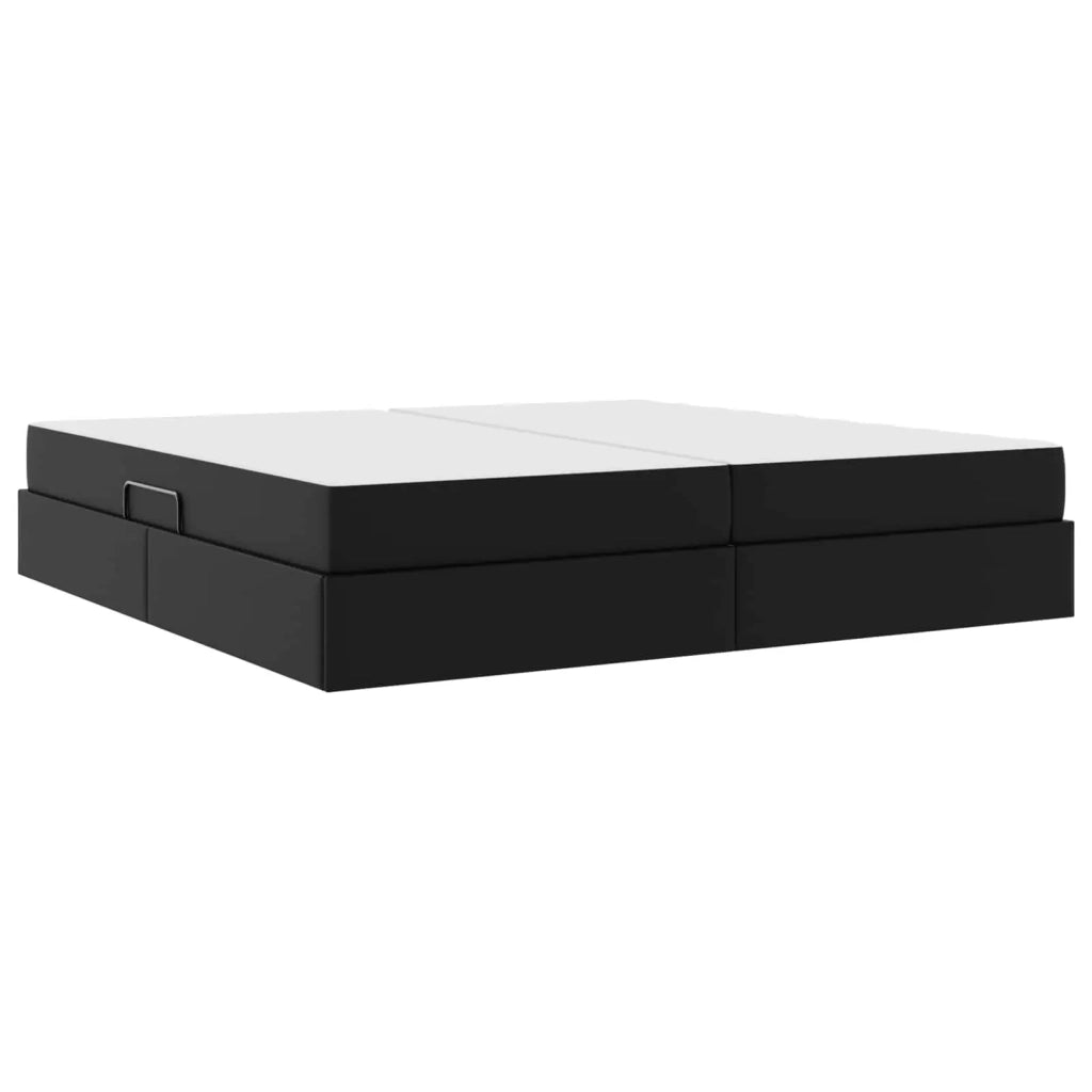 Letto con contenitore e materasso 2 pcs Nero Pelle