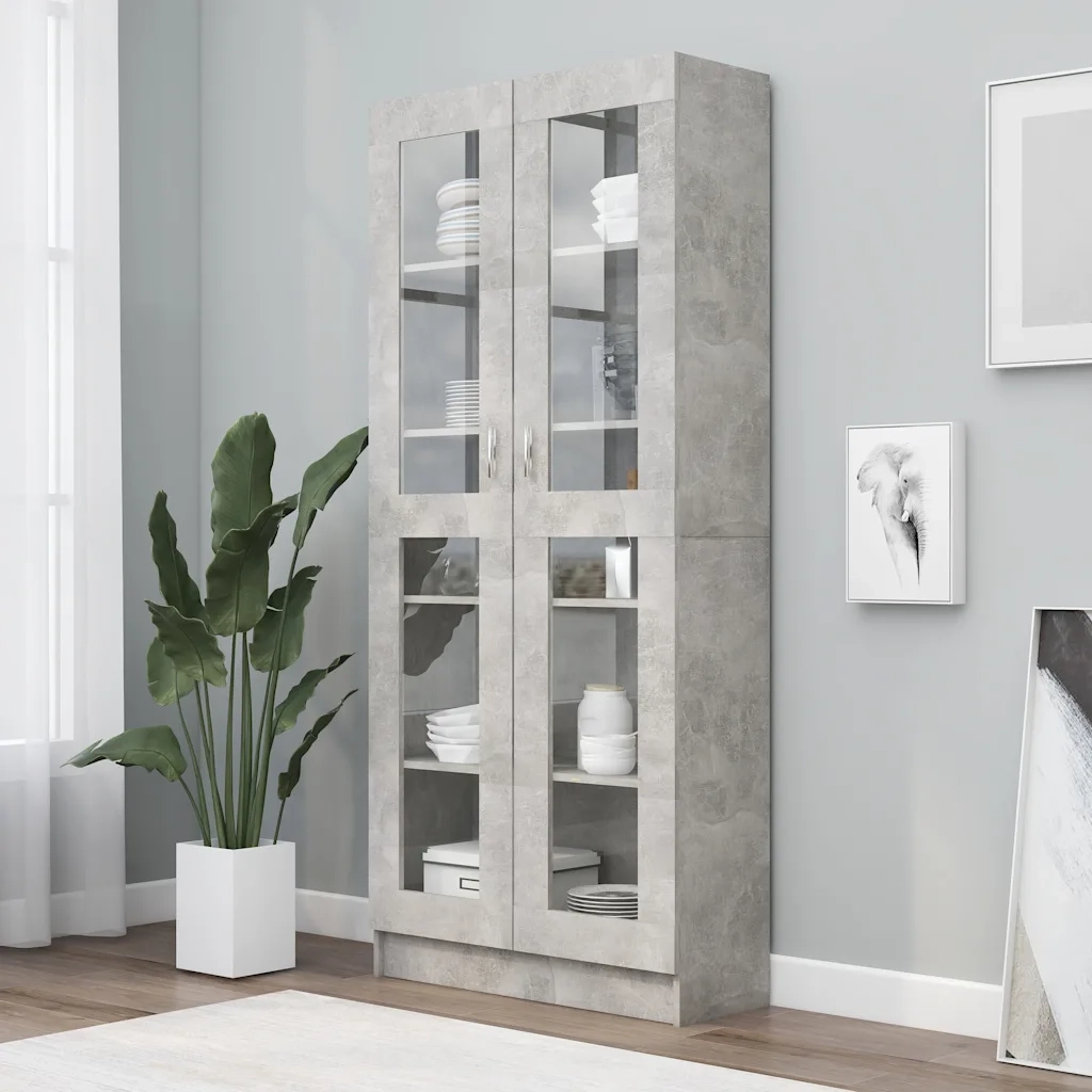 Armadietto Vetrina Grigio Cemento 82,5x30,5x185,5cm Multistrato 802772
