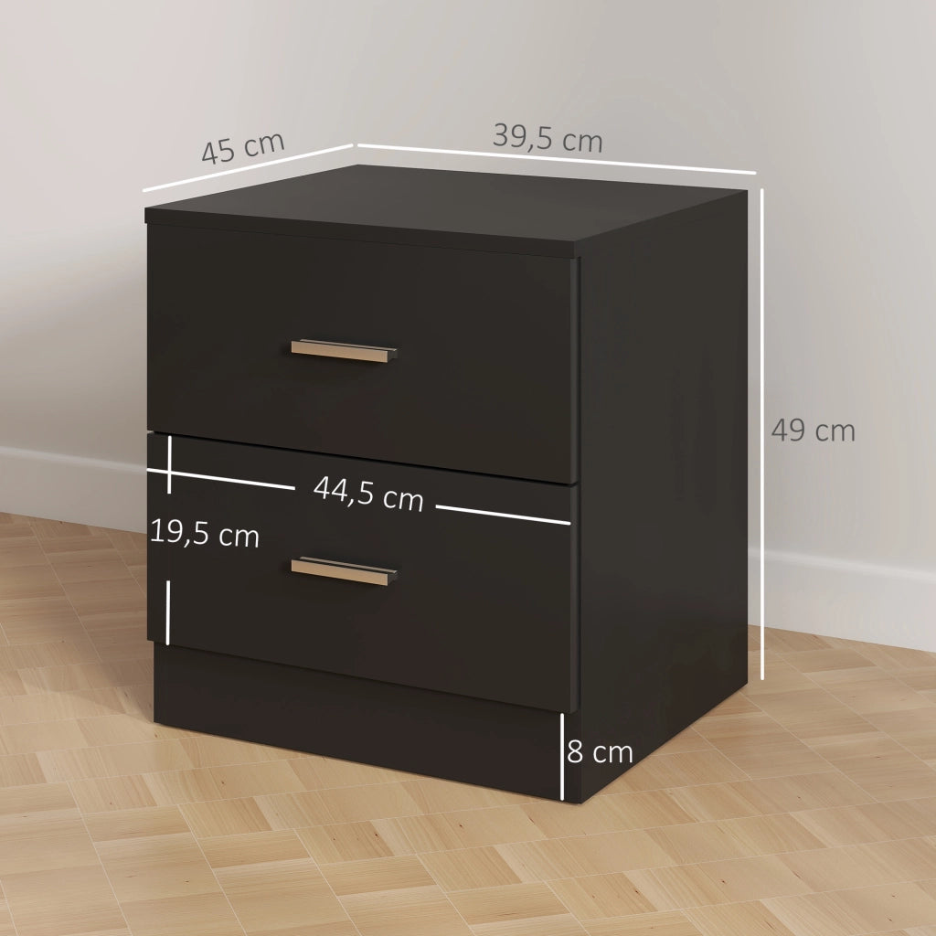 Comodino moderno con 2 cassetti ¨C Xylo ¨C nero 45x39,5x49 cm