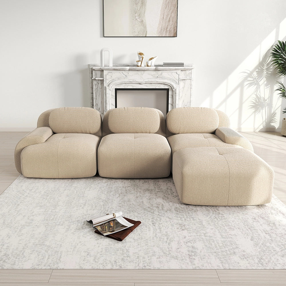 Divano angolare modulare - Xylo - Velluto costato, braccioli XL, imbottitura 32D, beige