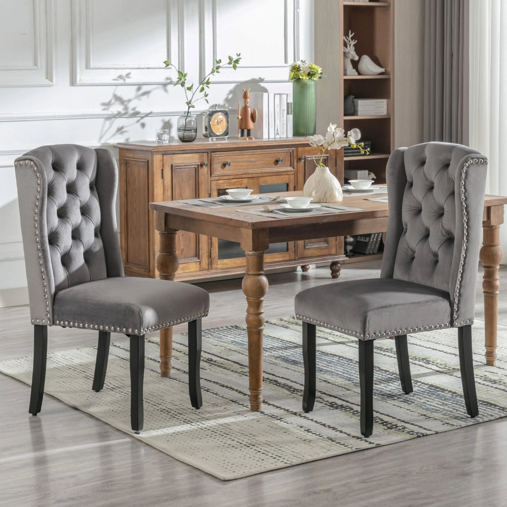 Sedie da Pranzo in Velluto con Gambe in Legno ¨C Xylo ¨C Set 2 Pezzi, Grigio