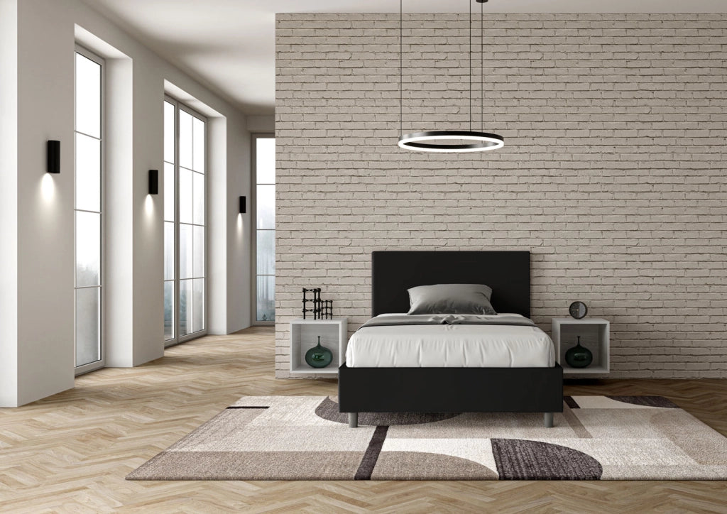 BS COM Letto una piazza e mezza con rete imbottito 120x190 similpelle nero