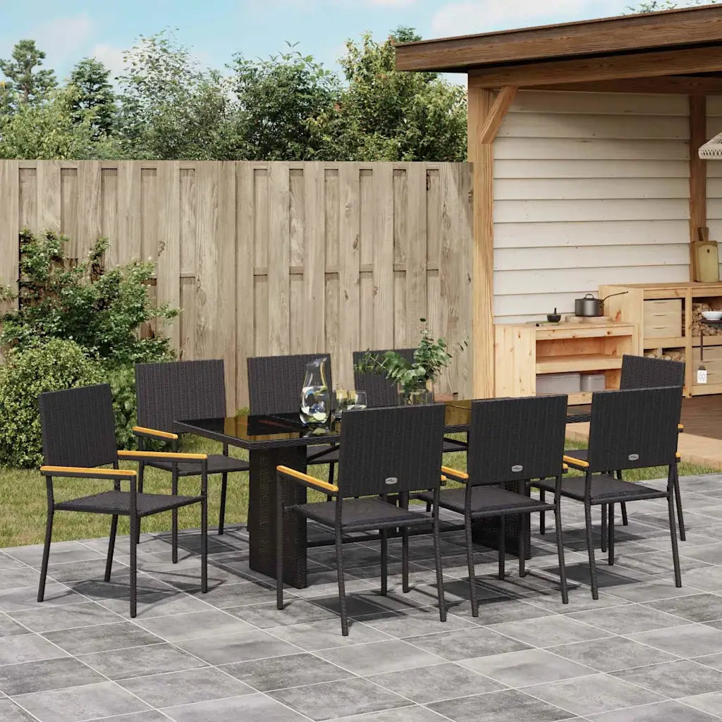 Set da Pranzo per Giardino 9 pcs Nero polyrattan