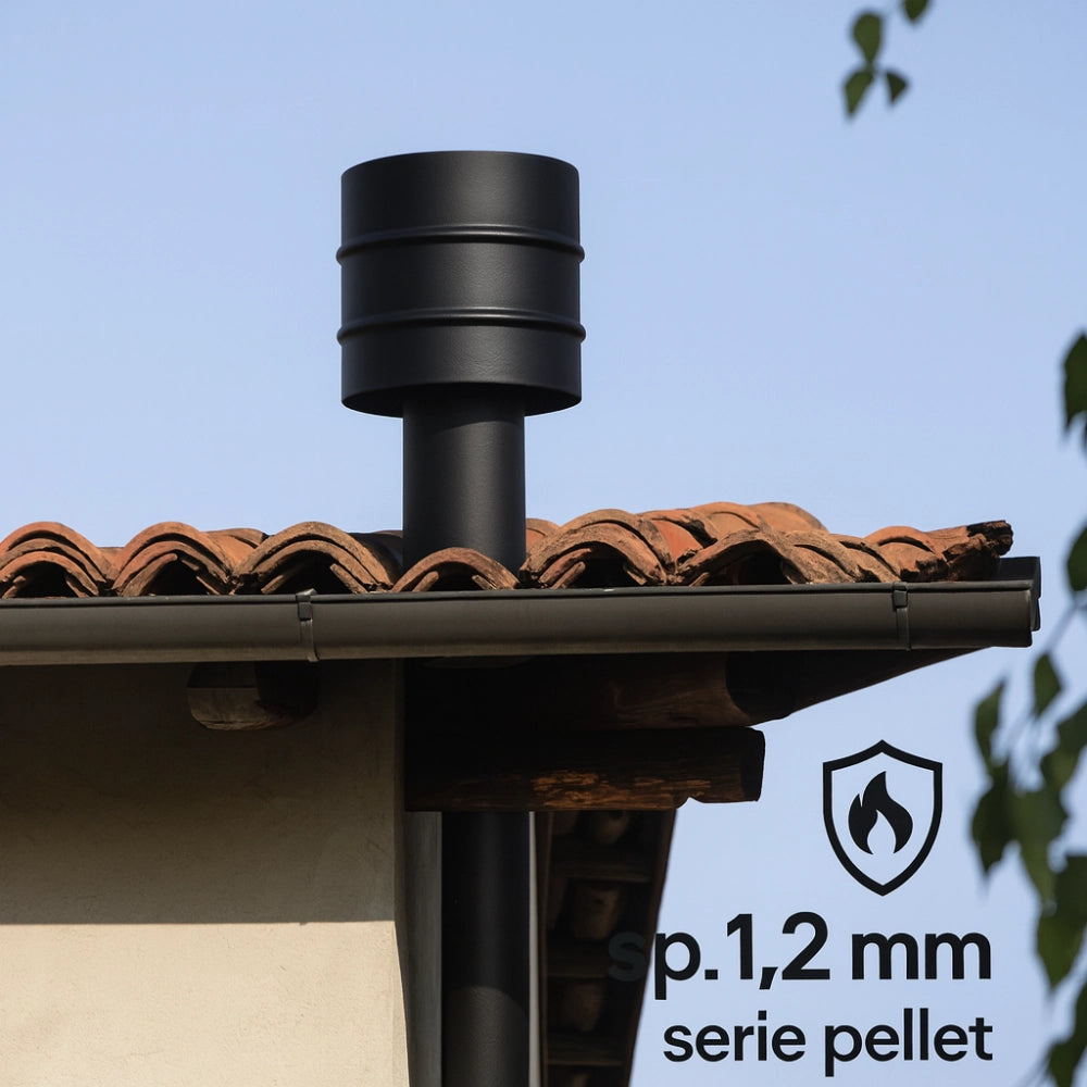Fumaiolo 4 venti acciaio al carbonio verniciato spessore 1,2 mm diametro 80 per stufa pellet