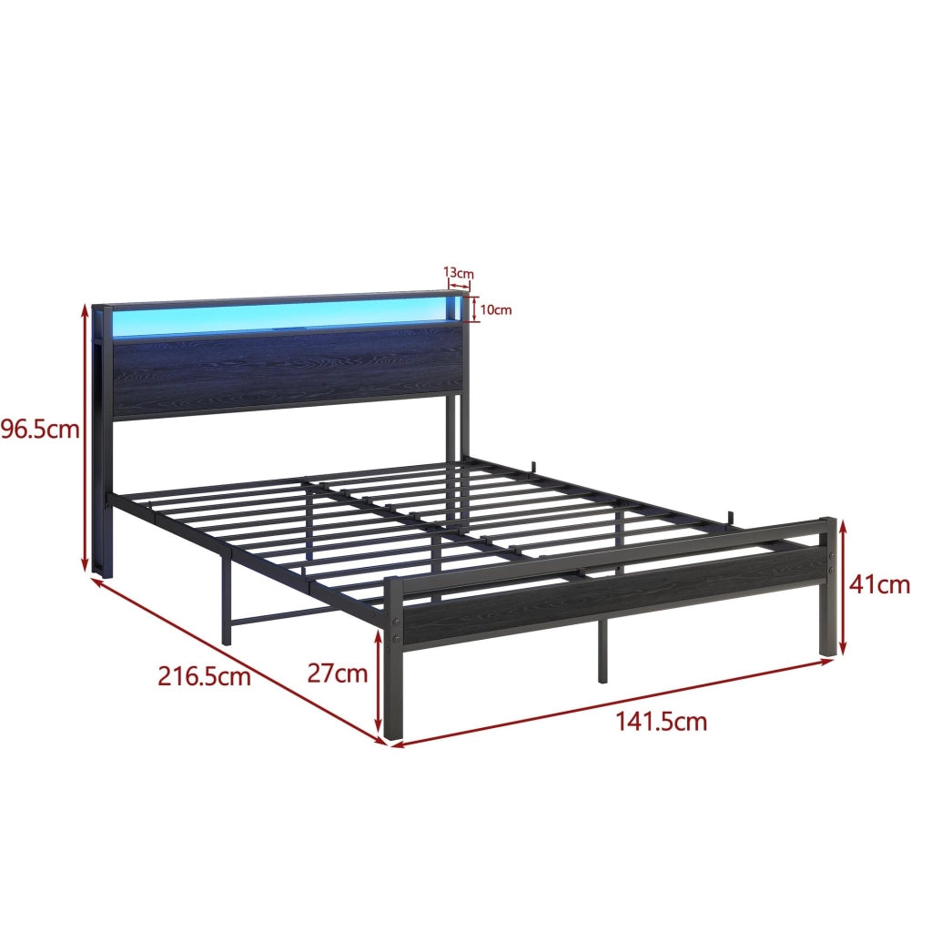 Letto 140x200 con contenitore e USB in MDF e metallo nero