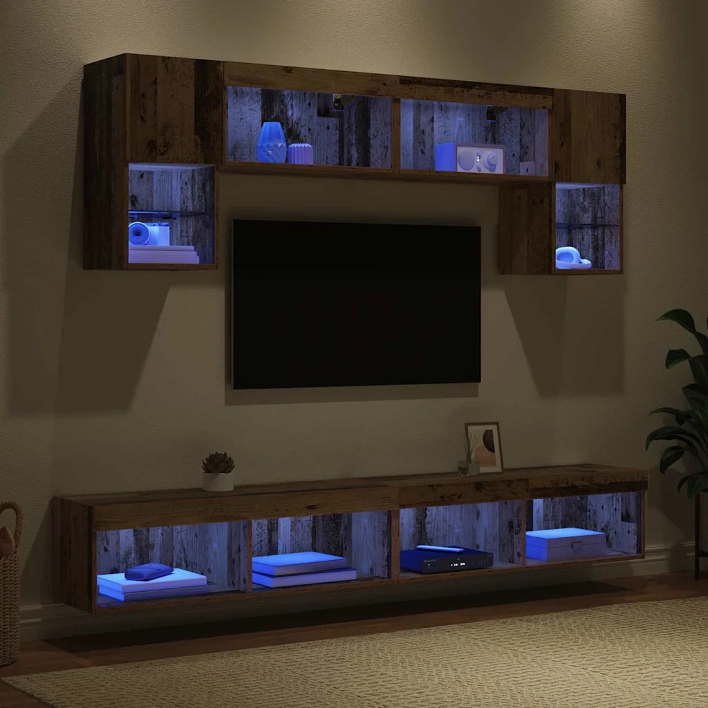 Unità a muro per TV con LED 6 pcs Legno vecchio