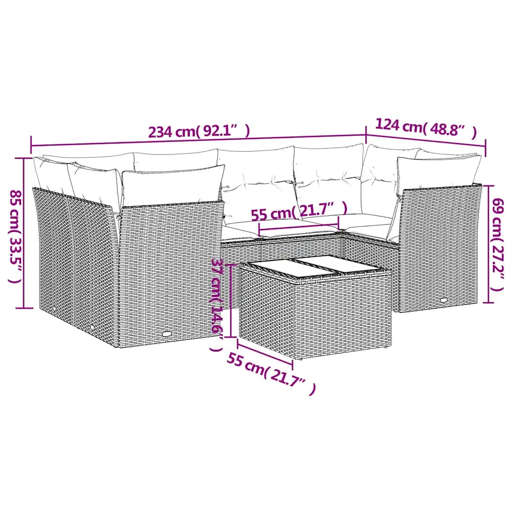 Set Divani da Giardino con Cuscini 7pz Nero Polyrattan