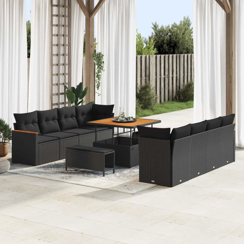Set Divano da Giardino con cuscino 12 pcs Nero polyrattan